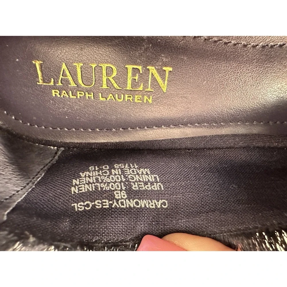 Ralph Lauren Linen Peep Toe Navy Blue Espadrilles Wedge Womens Sz 9‎ French chic